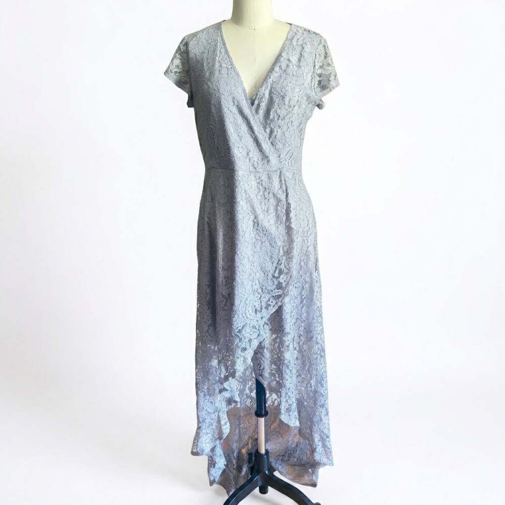 Altar'd State Artiz Lace Maxi Wrap Dress Size Medium Gray